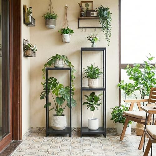 46" Tall 3-Tier Corner Plant Stand Indoor, Black | Functions as Flower Pots, Shelf, Decor Rack, Holder; Metal Frame with MDF Boards; for Living Room, Balcony; Modern Design