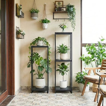 46" Tall 3-Tier Corner Plant Stand Indoor, Black | Functions as Flower Pots, Shelf, Decor Rack, Holder; Metal Frame with MDF Boards; for Living Room, Balcony; Modern Design