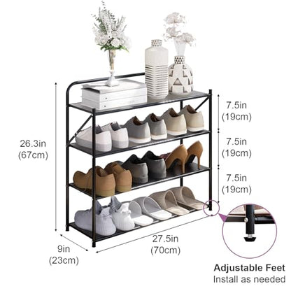 4 Tier No-Assembly Shoe Rack, Foldable Shoes Rack Organizer Without Installation, Portable Solid Metal Shoe Shelves for Closet, Entryway, Front Door Entrance - size: 4 Tier