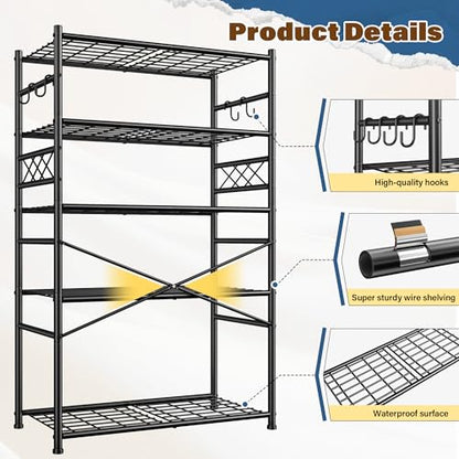DurayLoly Storage Shelves 5-Tier Large Capacity Wire Shelving with Hooks, Heavy Duty Garage Shelving Unit with Leveling Feet, Stable Metal Shelf for Pantry, Kitchen and Closet, 72" H x 36" W x 12" D - size: 36" W x 12" D x 72" H (5T)