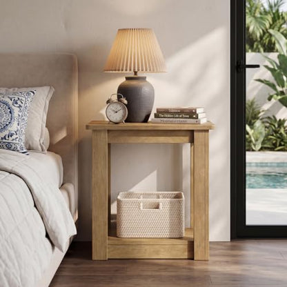 Tribesigns End Table, Narrow Side Table for Living Room, Rustic Brown | Farmhouse Side Table for Living Room, 2-Tier couch end table with Unique U-cutout Legs, Nightstand for Bedroom
