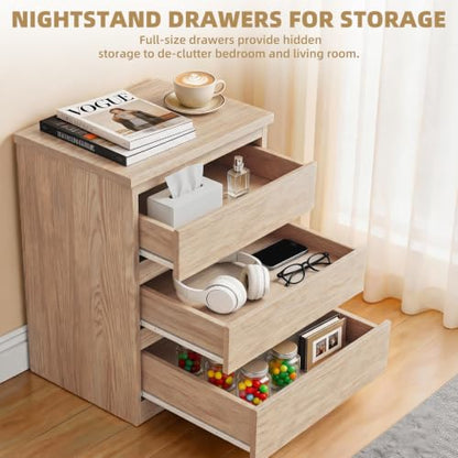 Nightstand with Drawers, Bedside Table with Drawers, Sofa Side Table Storage Cabinet, Night Stand for Bedroom Living Room (1, 3 Drawers Nature, 19.7" W×15.6" D×26.57" H) - color: 3 Drawers Nature