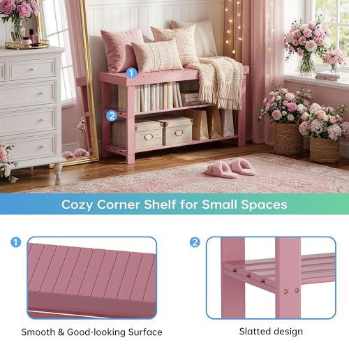 SMIBUY Bamboo Shoe Rack Bench, 3-Tier Shoe Organizer Storage Shelf for Entryway Hallway Bathroom Living Room (Pink) - color: Pink