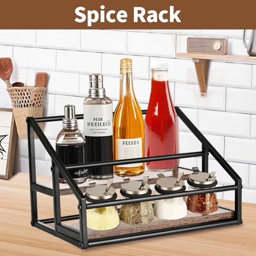 YQBRAO 2-Tier Coffee Syrup Organizer, 8-Bottle Rack, Rustic Brown | Holds up to 8 bottles in two raised rows for coffee bars, kitchens, counters, and beverage stations. - size: 2 Tier 8 Bottle Syrup Rack - 1 Pack