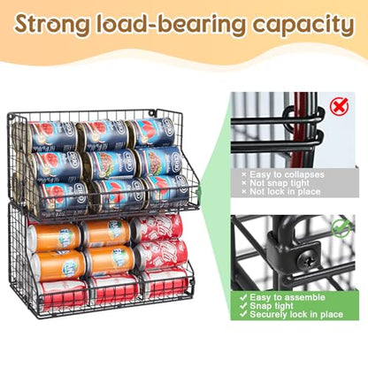 JKsmart 2 Pack Stackable Can Rack Organizer for Pantry Storage,Can Dispensers with 4 Adjustable Dividers, 2-Tier Metal Wire Basket Beverage Pop Soda Rack for Kitchen Cabinet Pantry, Black - size: L-(2 pack)