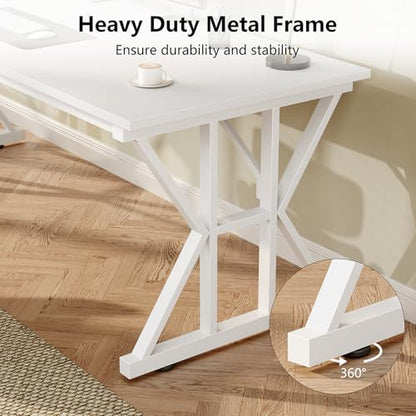 TVU Computer Desk, 63 inch Large Office Desk, Study Writing Table with Thicken Frame, Gaming Desk, Modern Simple Desk for Home Office, White - color: White, size: 63inch