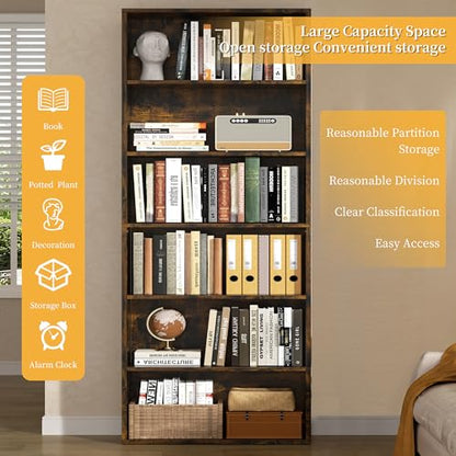 Shintenchi Bookshelf,6-Tier Open Bookcase and Bookshelves,6 Shelf Display Storage Shelves Floor Standing 70.6 inches Tall Bookcase for Home Office, Living Room (Brown) - color: Brown