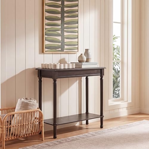 SAFAVIEH Furniture - Tinsley Rectangle Console Table - Dark Chocolate - Solid Wood - Farmhouse Turned-Leg Design - Ideal for Entryway, Living Room, Hallway, 28" W x 11.75" D x 28" H (CNS5724D) - color: Dark Chocolate