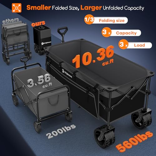 Originsure 300L Foldable Beach Wagon Cart with Big Wheels,560lbs,Grey&Black | 48" Folding Utility Wagon,7" All-Terrain Wheels,Heavy Duty Frame,Compact&Space-Saving,for Camping,Sports,Grocery,Garden - color: Black&grey