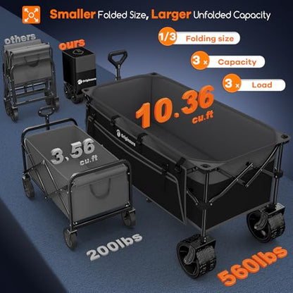 Originsure 300L Foldable Beach Wagon Cart with Big Wheels,560lbs,Grey&Black | 48" Folding Utility Wagon,7" All-Terrain Wheels,Heavy Duty Frame,Compact&Space-Saving,for Camping,Sports,Grocery,Garden - color: Black&grey