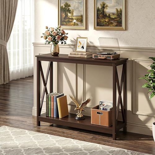 ZENY Console Table, Entryway Table, Narrow Sofa Table with 2-Tier Shelves, Entrance Table for Living Room, Hallway, Foyer (Brown) - color: Brown, size: 39.4"W