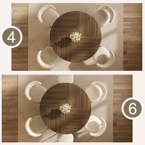 47.2" Round Dining Table for 4-6, Circle Kitchen Table with Open Storage Shelf, Farmhouse Dinner Table with Cross Pedestal Base for Dining Room, Kitchen, Living Room, Walnut - color: Walnut