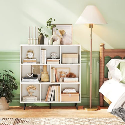 Tangkula 8-Cube Bookcase, Modern Storage Bookshelf with 5 Tapered Metal Legs & 2 Anti-Tip Kit, Freestanding Display Rack for Living Room, Study Room (8-Cube,White) - size: Standard 8-Cube