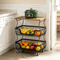 3-Tier Rolling Kitchen Storage Cart Fruit Basket Stand for Vegetables & Snacks Stackable Wire Pantry Floor Organizer with Wheels for Kitchen, Living Room, Bedroom, Office (Black) - size: 3-Tier