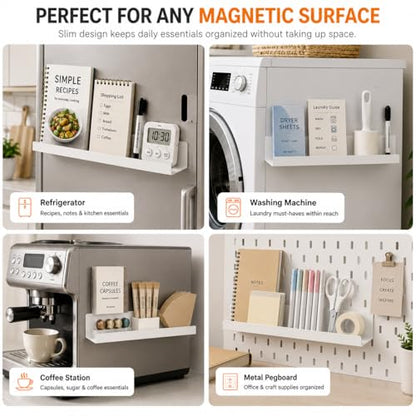 2 Pack Magnetic Book Shelf for Whiteboard, 17 Inch Heavy Duty Metal Magnetic Shelves, Holds 12 lbs, Magnetic Book Display for Classroom Furniture, Office - White - color: White
