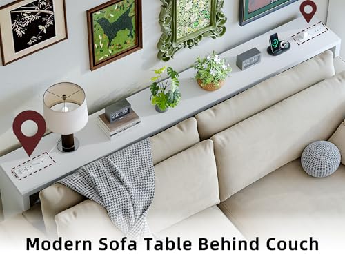 TIQLAB Sofa Table, 79''L x 9.1''W (1.2'' Thickness) Long Console Table Behind Couch, Entryway Table with Angled Metal Frame, Industrial Console Table, White - color: White, size: 79''L x 9.1''W x 31.5''H