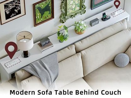 TIQLAB Sofa Table, 79''L x 9.1''W (1.2'' Thickness) Long Console Table Behind Couch, Entryway Table with Angled Metal Frame, Industrial Console Table, White - color: White, size: 79''L x 9.1''W x 31.5''H