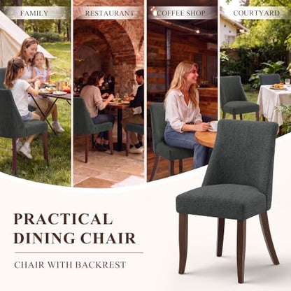 COLAMY Upholstered Dining Chairs Set of 2 with Wood Legs, Dark Grey | Mid Century Kitchen Chairs with Back, Fabric Side Dining Room Chairs for Dining Room Restaurant - color: Dark Grey, size: Set of 2
