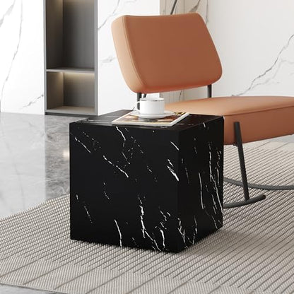 15.7" H Square Compact Coffee Table,Small Cube End Table,Modern Side Table with Stylish Faux Marble Pattern,Minimalist Accent Table for Living Room,Office,Apartment,Nightstand(Black,15.7") - color: Black,15.7"h