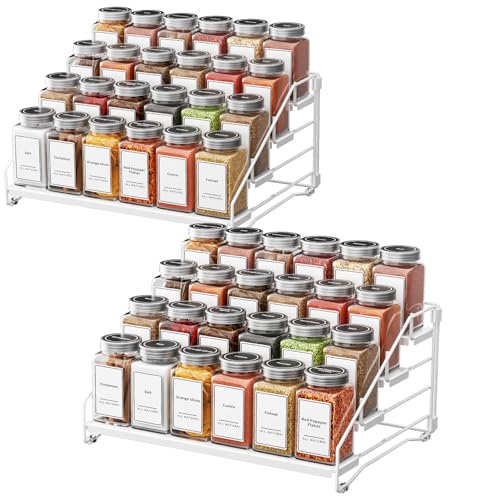 BOIVSHI Spice Organization for Cabinet, Spice Rack Organizer, Spice Rack Organizer for Cabinet, Depth Adjustable Seasoning Organizer Organizer for Cabinet, Countertop, Pantry, Metal, White (2 Pack) - color: White, size: 2 Pcs