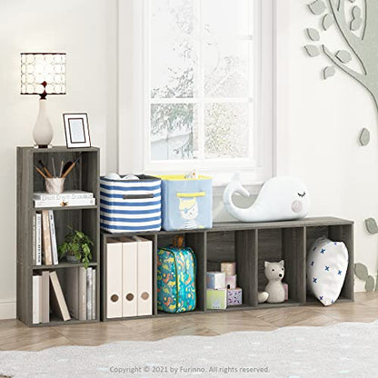 Furinno LUDER Book Shelf, 3-Cube Bookshelf, Bookcase with Open Shelves, 9.3 x 12 x 31.5, Easy Assembly, for Living Room, Bedroom, Home Office, Grey Oak - color: Grey Oak, size: 3-Cube, 9.3 x 12 x 31.5