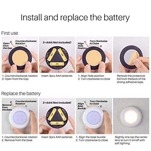 STAR-SPANGLED Push Tap Light, 2.8” Mini Night Touch LED Puck Lamp, Portable Under Cabinet Lighting AAA Battery Operated Powered, DIY Stick On Lights for Closet, Counter, Kitchen, Warm White, 5 Pack - color: Warm White