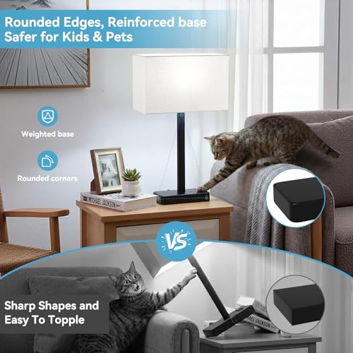 Hong-in Touch Lamps for Bedroom - 3-Way Dimmable Bedside Lamps Set of 2 with USB C+A, Grey Modern Table Lamp for Night Stands, Desk Lamp for Living Room Nightstand End Tables Bed Side - color: A. Grey&Black