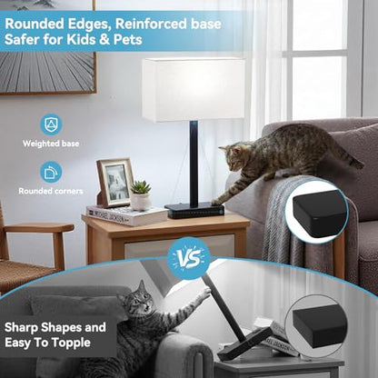 Hong-in Touch Lamps for Bedroom - 3-Way Dimmable Bedside Lamps Set of 2 with USB C+A, Grey Modern Table Lamp for Night Stands, Desk Lamp for Living Room Nightstand End Tables Bed Side - color: A. Grey&Black