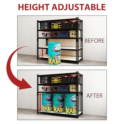 48W Garage Shelving,3250 LBS Heavy Duty Garage Shelves,5-Tier Adjustable Storage Shelves,Easy Assembly Industrial Shelving Unit for Garage,Basement,Warehouse, Pantry (72"*48"*18.9) - size: Black 72"*48"*18.9" 5T