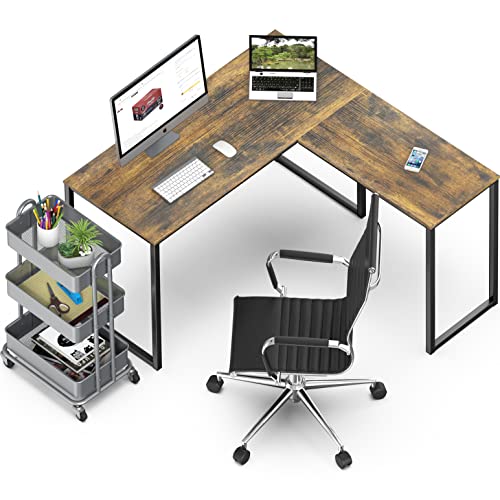 SHW Mission 48 x 48 L-Shape Home Office Computer Desk, Rustic Brown | Reversible Desktop Design - color: Rustic Brown, size: 48-Inch L-Shaped