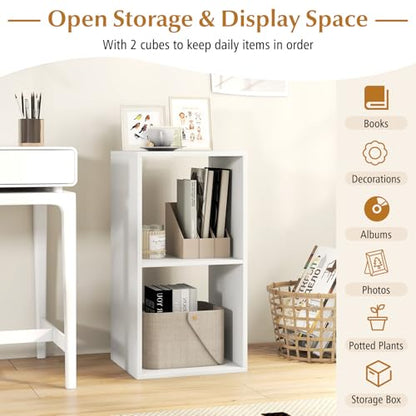 2 Cube Storage Organizer, 2 Tier Floor Standing Bookcase, Small Bookshelf for Small Spaces, Wooden Open Display Shelf for Living Room, Bedroom, Study, White Bookshelf with Open Back - size: 2 Cubes