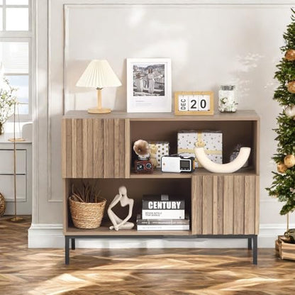 Entryway Table with Storage, Farmhouse Entrance Console Table Sideboard Buffet Cabinet with Storage Shelves and Metal Legs, Sofa Table Accent Cabinet for Living Room Hallway