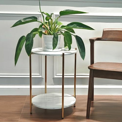 Small Round Side Table, 2-Tier Faux Marble and Gold End Table for Small Spaces,Set of 2 Modern Side Table for Couch, Living Room or Bedroom Nightstand (2 pcs Gold, Round) - color: 2 Pcs Gold