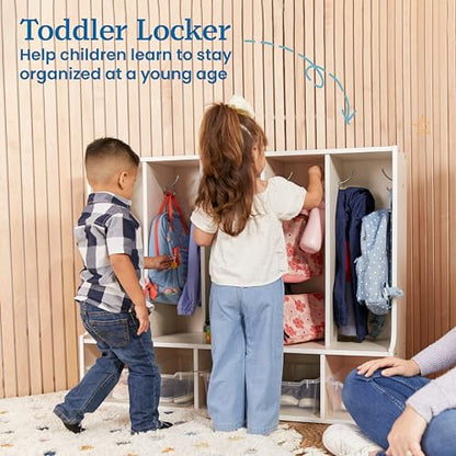 ECR4Kids Streamline 5-Section Toddler Coat Locker with Bench, Classroom Furniture, White Wash - color: White Wash