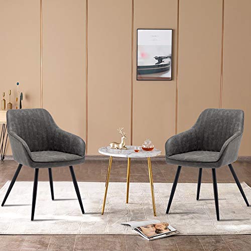 annjoe Faux Leather Accent Chair Arm Chairs Living Room Chairs Leisures Chair Upholstered Chair with Metal Legs Set of 2 for Home Kitchen Office Bistro Cafe, Gray - color: Grey