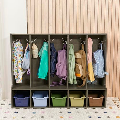 ECR4Kids Streamline 5-Section Toddler Coat Locker with Bench, Classroom Furniture, Grey Wash - color: Grey Wash