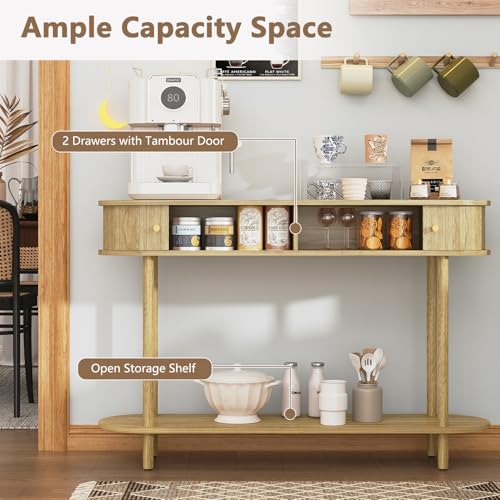 ARTPOWER 47.2" Modern Entryway Table with Wood Tambour Door, Accent Behind Couch Sofa Console Table with Storage, Fluted Side Table for Hallway, Living Room, Foyer, Natural Wood - color: Natural Wood