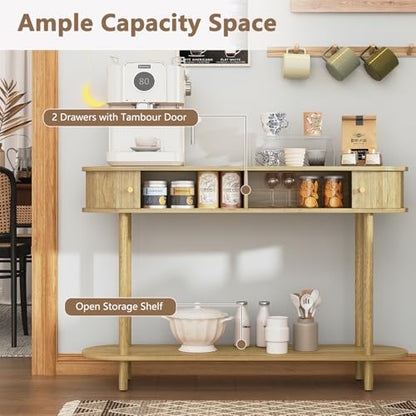 ARTPOWER 47.2" Modern Entryway Table with Wood Tambour Door, Accent Behind Couch Sofa Console Table with Storage, Fluted Side Table for Hallway, Living Room, Foyer, Natural Wood - color: Natural Wood