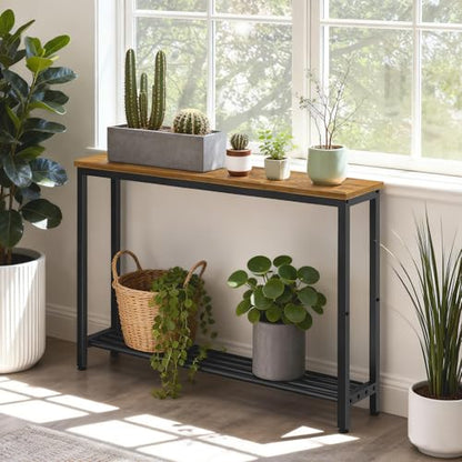 YATINEY Narrow Console Table, 2-Tier Small Sofa Table, 39.4" Thin Entryway Behind Couch Table with Shelves, Industrial Hallway Table, for Living Room, Foyer, Rustic Brown and Black CT25BR - color: Rustic Brown + Black, size: 39.4"D x 29.5"W x 7.9"H