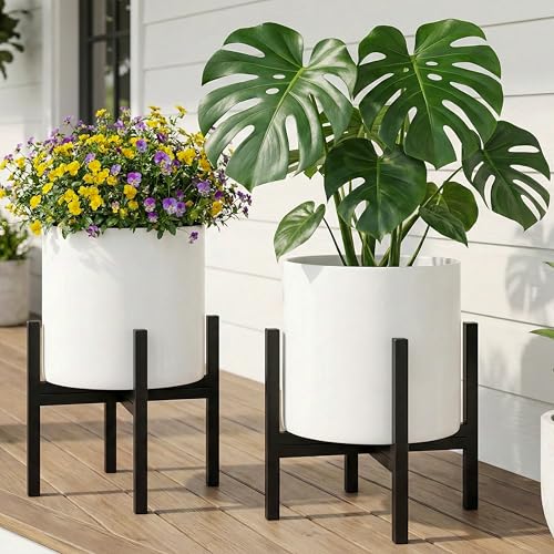 FaithLand Mid Century Plant Stand Indoor Outdoor (EXCLUDING 12" Plant Pot) , Hold Up to 12 Inch Planter, Metal Planter Stand, Potted Plant Holder, Black - Fits Snake Plant - Upgraded Design. - size: 12 inch