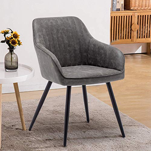 annjoe Faux Leather Accent Chair Arm Chairs Living Room Chairs Leisures Chair Upholstered Chair with Metal Legs Set of 2 for Home Kitchen Office Bistro Cafe, Gray - color: Grey
