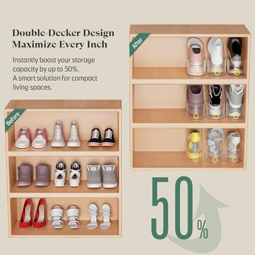 Clear 10 Pack Shoe Slot Organizer, Shoe Stacker Organizer Holders for A Pair of Shoes, Adjustable Thickening Double Layer 50% Shoe Space Saver Rack Storage for Closet (clear, 10 Pack) - size: 10 Pack