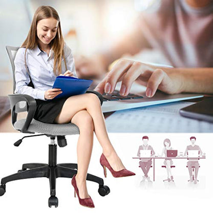 BestOffice | Ergonomic Office Chair | Mid-Back Swivel Desk Chair | Breathable Backrest & Lumbar Support | Adjustable Height | Sponge Seat | Rolling Wheels | Grey | for Adults & Women | Pack of 2 - color: Grey, style: pack of 2