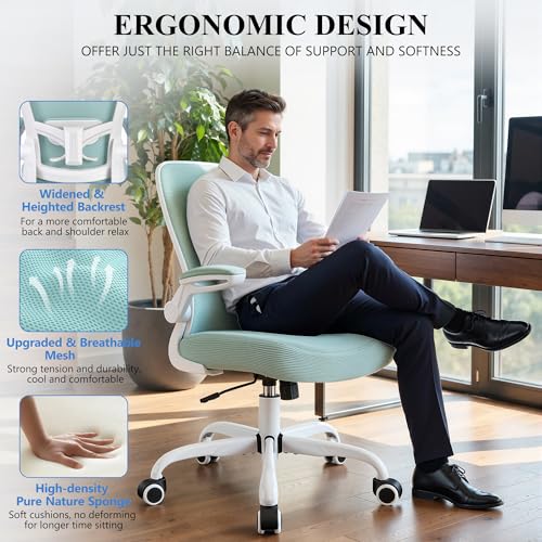 FelixKing Office Chair, Ergonomic Desk Chair Breathable Mesh Chairs Adjustable High Back Lumbar Support Flip-up Armrests, Executive Rolling Swivel Comfy Computer Chairs Home Office Light Blue - color: Light Blue