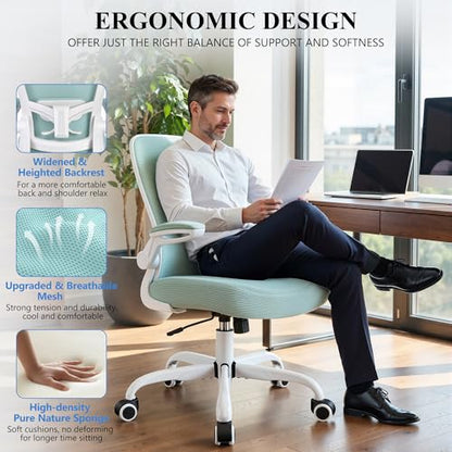 FelixKing Office Chair, Ergonomic Desk Chair Breathable Mesh Chairs Adjustable High Back Lumbar Support Flip-up Armrests, Executive Rolling Swivel Comfy Computer Chairs Home Office Light Blue - color: Light Blue