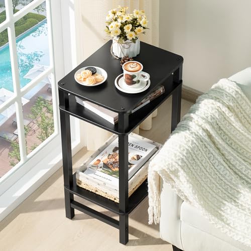YUFAM Side Table End Table Tall Night Stand 3-Tier 2 Pack for Living Room Bedroom Bathroom Office Furniture Black - color: Black, size: 3 Tier