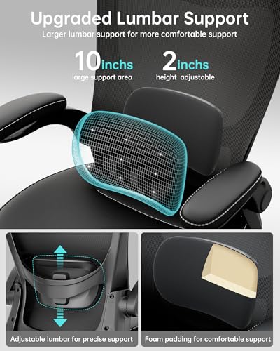 MUXX.STIL Office Chair, PU Leather Ergonomic Desk Chair with Adjustable Lumbar Support and Flip up Armrest, Breathable Mesh Computer Chair for Home Office, Black - color: Nori Black (Pu Leather Seat)