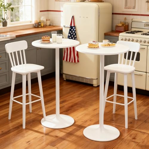 ERGOMASTER Cocktail Table,Two-in-one Modern Style Standing Circular Bar Table 40"/22" Two Convertible Height Suitable for Dining Room, Restaurant, Kitchen (2, White) - color: White, size: Diameter：23.99‘’