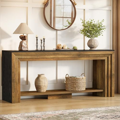 Tribesigns 70.9 Inch Long Console Table, Farmhouse 2-Tier Wooden Sofa Table with Storage, Space-Saving Behind Couch Accent Table for Living Room, Entryway, Hallway and Foyer - color: Rustic Brown & Black