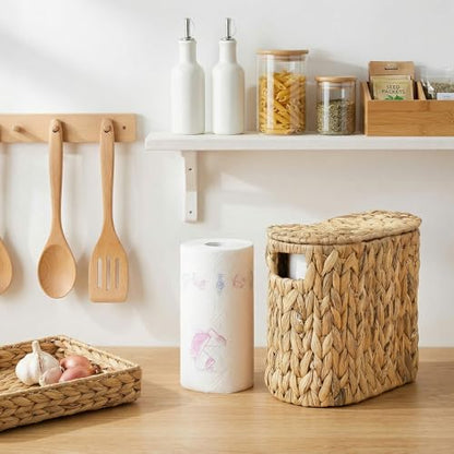 Toilet Paper Basket with Lid, Water Hyacinth 4 Rolls Toilet Paper Storage Basket, Narrow Slim Medium Paper Organizer for Bathroom